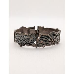 Antique RARE Heavy Solid Wide TAXCO Sterling Silver Large Link Bracelet 6.75"